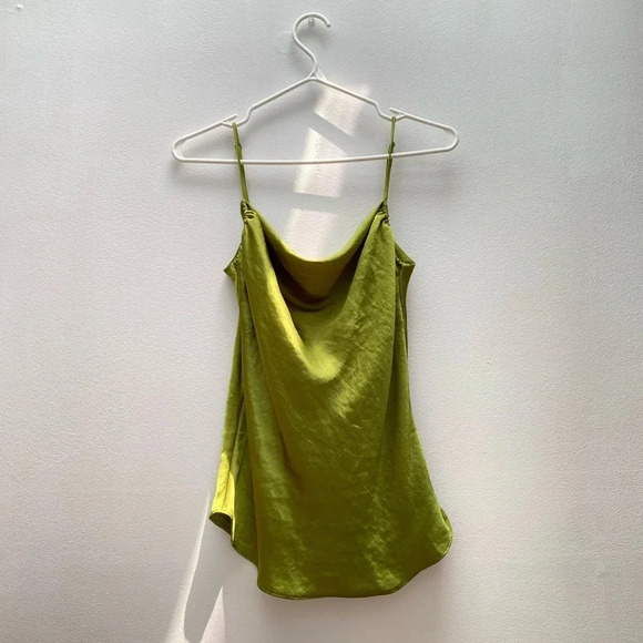 WILFRED - Aritzia Allusion Green Silky Satin Cowl Neck Camisole - Picture 7 of 11